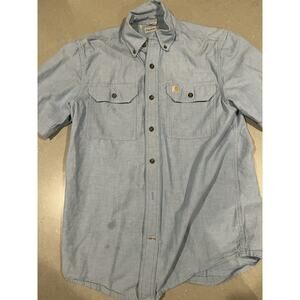 Carhartt Original Fit Button Down Shirt Men's Small Short Sleeve Blue - Stained